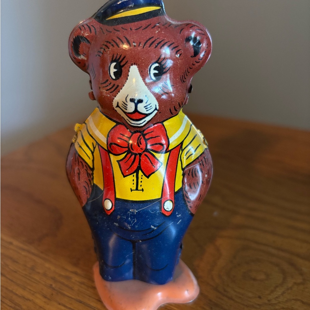 Vintage Bear Figurine with Red Bow Tie